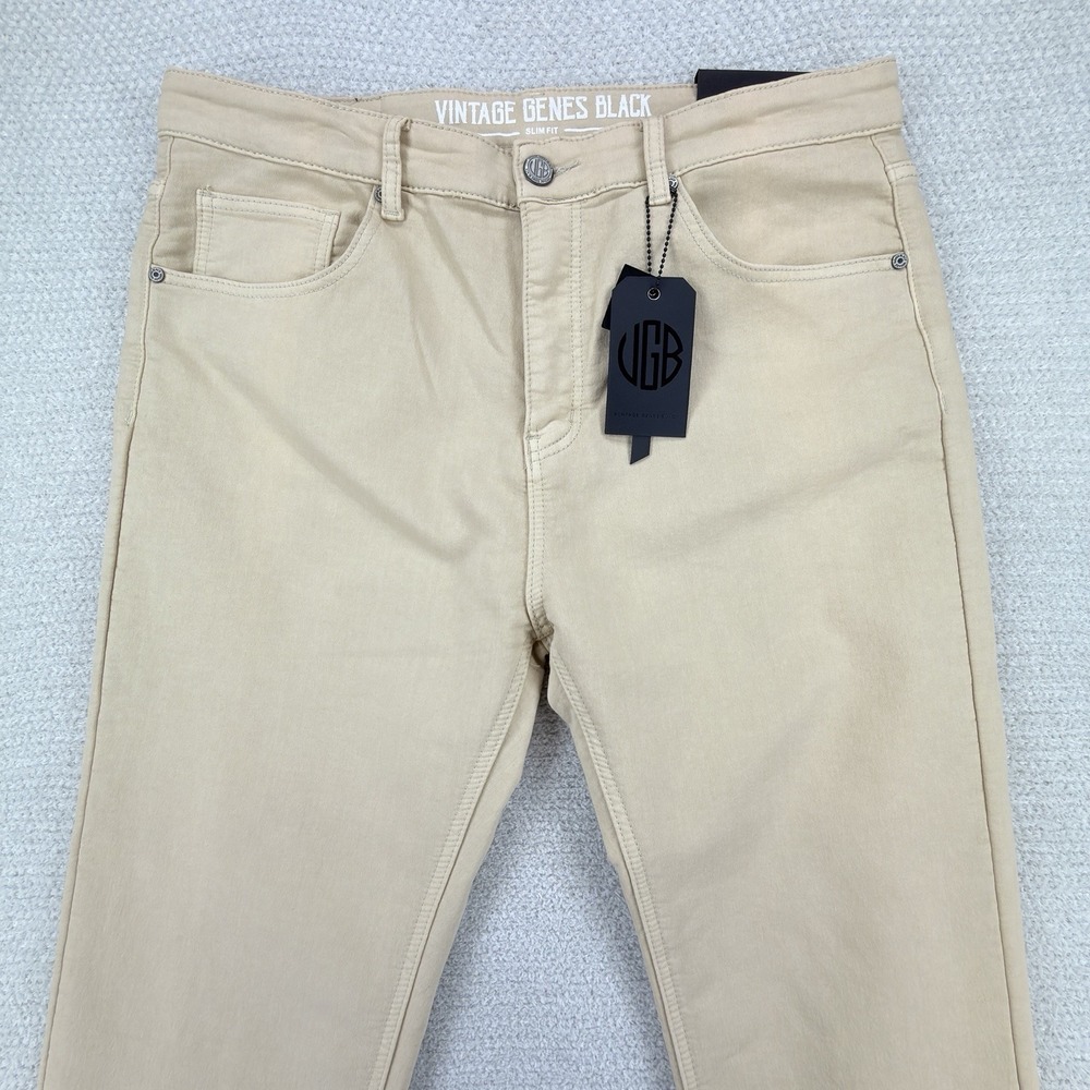 NEW VGB Vintage Genes Black Jeans Mens 36x32 Beige French Terry Slim Fit